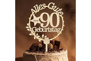 Giftota Cake Topper 90 Geburtstag Holz mit LED Lichterkette - 90 Geburtstag Deko - Tortendeko 90 Geburtstag - Tortendeko für 90 Geburtstag Frauen Männer