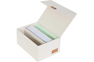 LOVE !T STORE !T LOVE IT STORE IT Wysokiej jakości pudełko do przechowywania z pokrywką na zdjęcia – 3 przegródki – materiał lniany – pokrywa z klapką – magnetyczne zamknięcie – beżowe – 23 x 18 x 12 cm