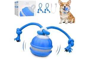 Jadyon Interactive Dog Ball Toy, Interactive Dog Toys, Moving Dog Toy, 3 Modes Automatic Active Rolling Ball with Tail, Smart Interactive Dog Toys with 2 Replacement Ropes for Puppy Small Medium Dogs