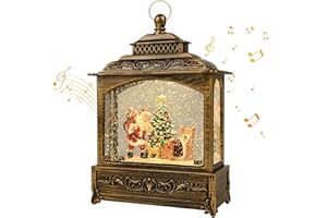 Gerbala Weihnachts Schneekugel Laterne, Schneekugel Weihnachten mit Musik, Weihnachts Schneelaterne, Leuchtend, USB/Batteriebetrieb, Laterne Weihnachten für Weihnachtsdeko und Geschenk-01
