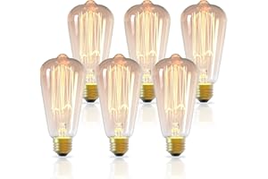 DGE 6Pack E27 Vintage Edison Light Bulbs ST64 Amber Glass Retro Old Fashioned Dimmable Decorative Spiral Filament Light Bulbs 60W 2300K Warm White Lights Ideal for Home Office Restaurant Cafe