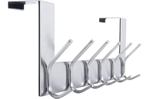 WEBI Appendiabiti da Porta,Acciaio Inox Attaccapanni da Porta,Gancio Porta,Appendino da Porta con 6 Ganci,4.5cm,Argento