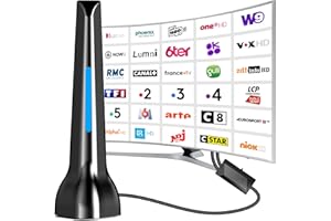 DTB TECH Antenne TV intérieur, Antenne TV Intérieure Puissante TNT HD, Antenna Portable intérieure 2025 avec amplificateur, Base magnétique Forte, pour Tous Les Numérique HD Intelligent téléviseurs