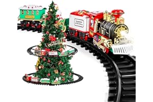 Avilia Trenino Elettrico Natalizio in Movimento con Luci e Suoni - Decorazione per Albero di Natale - Treno con Binari di diametro 89cm - Treno per Albero di Natale Sospeso o da Terra con Batteria