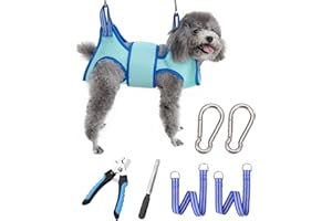 Kkiimatt Hamac de toilettage pour chien, harnais de toilettage pour animaux domestiques, hamac pour couper les ongles pour chien avec coupe-ongles/lime, sangle de toilettage pour chien avec large