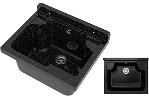 Ausgussbecken mit Platz für Seifenspender Garage Keller Werkstatt und Waschküche - Universal Waschtrog mit Siphon - Waschbecken Wandmontage - 42x34x24 cm - Schwarz - Granitan