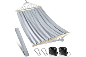 Anyoo Outdoor Garden Hammock with 120CM Wooden Spread Bars, Large Cotton Hammock with Portable Carry Bag and Hanging Straps, Perfect for Patio Yard Beach Camping