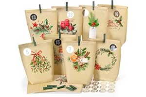 ANYUNKEY Adventskalender zum Befüllen 2025, 24 Weihnachtskalender Papiertüten zum Selbstbefüllen, Geschenk Kraftpapiertüten Advents Tüten,Wiederverwendbar