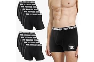 feynoss Boxers Hommes,Lot de 12 Calecon Homme avec Ceinture Élastique，sans Étiquette, Coupe Élastique,Très Doux et Respirant, Respectueux de l'environnement,Convient pour Les Sports d'été(M-4XL)