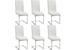 Yaheetech Chaise Salle à Manger Lot de 6 en Similicuir Cuisine Moderne Siège Revêtement Chaise Hauteur Assise 50 cm Acier Chromé Chaise Blanche