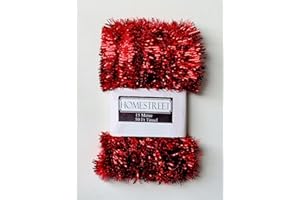Homestreet Extra Long Tinsel 15 metre, 50 foot,Very Long Christmas Tinsel in a choice of Red, Silver or Gold Xmas Decoration (RED)