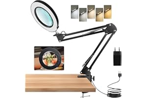 FEMBW Lampada con Lente di Ingrandimento 2 in 1, 10x Lente di Ingrandimento con Luce con Morsetto e Braccio Orientabile, 5 Modalità Colore, per Lettura, Riparazione, Cucito, Artigianato