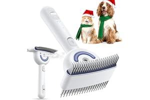 FEELNEEDY Dog Brushes for Grooming, Dual-Sided Deshedding & Dematting Undercoat Rake & Massage Brush, Steam Anti-Flying Hair, for Long Haired Dogs and Cats, IPX6 Rechargeable Pet Furminator