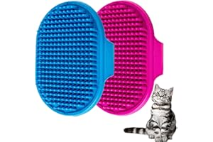 Pet Bath Brush for Dogs Cats,YMCCOOL Pet Grooming Shampoo Brush 2pcs Soothing Massage Rubber Comb with Adjustable Ring Handle for Long Short Haired Dogs and Cats (Blue +Rose)