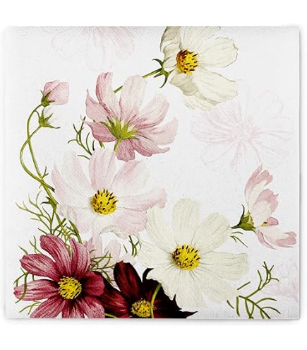 Airlaid Servietten 40x40 Cm – Stoffähnlich & Saugstark, Blumenmuster Weiß/grün, 50 Stück