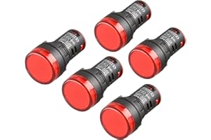 Heschen Luz piloto indicadora LED de 22 mm, AD16-22D/S, 12 V CC 20 mA, color de luz roja, paquete de 5