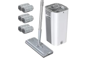 Firulab Mopa Limpiar Suelo Plana con Cubo Escurridor, Piso y Cubo con 6 Almohadillas Microfibra, Uso Húmedo y Seco, Sistema Limpieza Piso Ligero