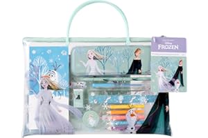 DISNEY STORE Disney Frozen zestaw podróżny do pisania i rysowania, Elsa, Anna i Olaf, zestaw do malowania i majsterkowania dla dzieci, kreatywny zestaw do rysowania, z piórnikiem, długopisami i arkuszami do
