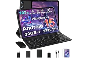 SKYEGG Android 15 Tablette 10 Pouces avec Gemini AI, 30 Go RAM + Extensible Jusqu'à 2 to ROM, Widevine L1, Octa-Core, 5G WiFi, 6000 mAh, BT 5.0, Tablette Tactile avec Clavier et Souris, Noir