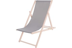SPRINGOS Chaise Longue Pliante en Bois Massif pour Jardin et Petit Balcon système de sécurité 3 Positions Chaise Longue Pliante en Bois avec Tissu