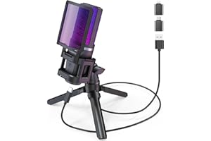zealsound Micro Gaming, Microphone USB pour PC, Portable, Bureau, et Téléphonem, PS4, PS5, Mac, pour Streaming Podcast,avec Adaptateur de Type C, Contrôle RGB, Sourdine,Support Anti-Choc