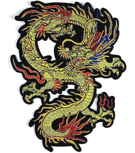 NBEADS 2 stuks Chinese draak geborduurde applicaties, borduurpatches opstrijkbare patches, naaibare patches, gouden kanten patches voor trouwjurk, decoratie, reparatie, kleding, rugzakken, jeans