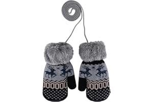 IBLUELOVER Moufles Enfant Gant de Ski Hiver Gants Tricoté Épaissi et Doublure Polaire Gloves Motif Mignon Cerf Gants Mitaine Chauds Garçons Filles Doux Gant Moufle Snowboard Camping Vélo 3-8 Ans