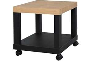 HOMCOM Mesita Auxiliar con Ruedas Mesa Auxiliar con Estante Abierto Mesa para Sofá Sala Dormitorio 40x40x40 cm Negro y Natural
