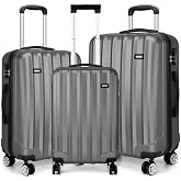 KONO Hard Shell Trolley Suitcase Twin Wheels ABS Travel Suitcase Luggage gray 3-piece Luggage set Set