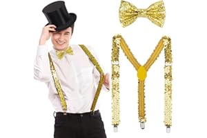 BOFUNX Tirantes y Pajaritas Disfraz para Hombre Mujer Tirantes y Pajaritas con Purpurina Accesorios Disfraces para Fiesta Navidad Carnaval Bailes