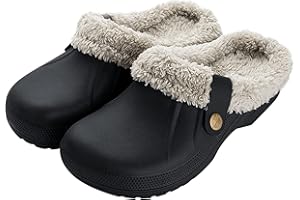 Heflashor Clogs Hausschuhe Herren Damen Winter Gartenschuhe Gefüttert Plüsch Gartenclogs Warme Pantoffeln Wasserdicht Winterschuhe rutschfeste Schlappen(Schwarz，42/43 EU)
