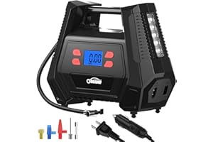 Oasser Sprężarka powietrza 12 V 230 V do opon samochodowych AC DC 2 w 1 pompa powietrza do samochodu, ciśnienie powietrza 150 PSI z silnikiem cylindrycznym 22 mm, z czystej miedzi