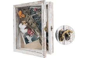 GraduatePro Marco de Caja de Sombra de Shadow Box 20x25cm Vitrina con Parte Trasera de Lino, Puerta de Ventana de Cristal con Bisagra, Ramo de Fotos Memorabilia, Caja de Memoria para Recuerdos-Blanco