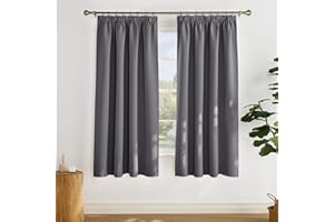 ‎PONY DANCE PONY DANCE Vorhang Blickdicht Grau Übergardinen Wohnzimmer mit Kräuselband Kurz 2er Set H 175 x B 140 cm, Verdunklungsvorhänge für Schienen Thermo Gardinen Hitzeschutz