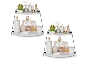 Puricon Corner Bathroom Counter Organizer, 2-Tier Wood Countertop Bathroom Sink Corner Shelf, Vanity Corner Counter Rack for Bathroom Dresser Kitchen -2 Pack, White
