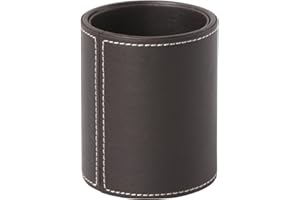 OSCO Brązowy pojemnik na długopisy ze sztucznej skóry, uchwyt na ołówki, porządek na biurku, organizer biurowy, przechowywanie makijażu, ekspozycja kosmetyków, wys. 10,5 x szer. 8,7 x 8,7 cm