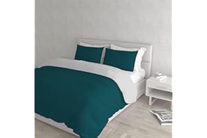 ITALIAN BED LINEN Set Copripiumino 100% Cotone Natural Color, Made in Italy - Parure Copri Piumino - Sacco Piumone 250x200 cm con Doppia Patella e Federe Cuscino, Matrimoniale, Verde Petrolio/Grigio Chiaro