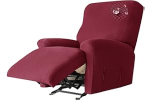 JHLD 4 Stück Stretch Ruhesessel Bezug, 1 Sitzer Relaxsessel Bezug wasserdicht Ruhesessel bezüge Mit Seitentasche Für Wohnzimmer -Weinrot-Ruhesessel