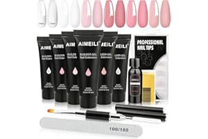 AIMEILI Kit Ricostruzione Unghie Gel, Clear Nudo Pink Acrigel per Unghie Bianco Passione Unghie Kit Rosa Builder Nail Gel Extension Set Trasparente Acrilico per Unghie Kit 13, 6X15ML