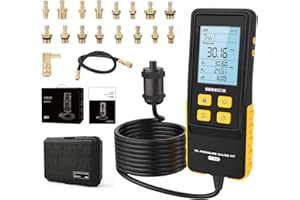 QPKING Oil Pressure Gauge PT620 Oil Pressure Gauge Set Automotive Oil Pressure Tools Petrol Engine Digital Oil Pressure Gauge Tester 0-426.6 PSI 0~29.4 Bar 30kg/cm² With Test Hose and 17 Adapters