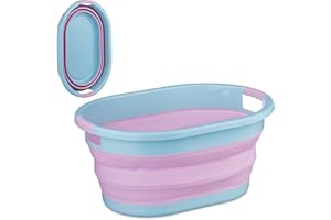 Relaxdays Cesto Portabiancheria Pieghevole, 22 Litri, Contenitore Salvaspazio in Plastica con Impugnature, Rosa Blu, 24 x 53 x 38 cm
