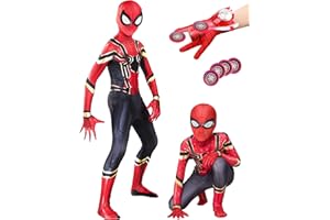 HVIERO Deguisement Spider Enfant 3-12 ans avec Gant Lanceur Spider Costume Spider Enfant Cosplay Halloween Carnaval Mascarade Cadeaux de Noël Combinaison Spider Enfant