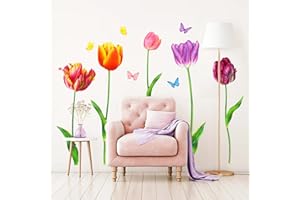 DECOWALL SG-2116 Tulipanes Pegatinas de pared para niños Calcomanías de pelar y pegar extraíbles para guardería, dormitorio, sala de estar, arte, murales, decoraciones