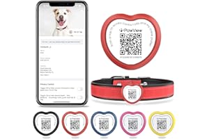 PawView QR Code Dog Tags UK -Personalized Pet ID Tag with NFC Waterproof Silicone Heart Dog Tag for Lost Pet Recovery - No GPS Needed, No Subscription or Fees（Red）