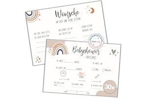 ‎R&M ORIENT MOCADA 30x Hochwertige Babyparty Ratespiel Karten – Babyshower Spiele Tippkarten zum Ausfüllen für Jungen & Mädchen – Persönliches Geschenk zur Gender Reveal Party (A6 beidseitig bedruckt – Pappe Q)