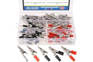 Glarks Krokodilklemmen, Krokodilklemmen, 53 mm, für Labortests, 50 Stück, mit roten, schwarzen Kunststoffhänden und 50 Stück ohne Kappe, 100 Stück