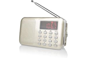 Raddy RF23 tragbar Radio Klein AM/FM Kurzwellenempfänger MP3 Musik Player, unterstützt Mikro USB TF Karte, mit LCD-Anzeige Wecker Externe Antenne und Chargeable Batterie (Gold)
