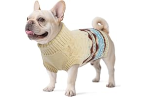 Hjumarayan Maglioncini per Cani, Fair Isle Maglione Cane Caldo Maglioni Natalizio, Dolcevita Maglietta Invernale per Cani Media Bulldog Francese (1-24 kg) Beige L