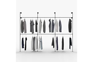 pamo Kim III Double drążek na ubrania, montaż na ścianie, do dużych obciążeń, otwarta szafa na ubrania lub wieszak na ubrania, industrialny, czarny, z rur wodociągowych