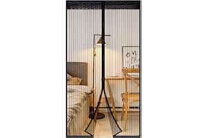 EXTSUD Magnetic Screen Door, Polyester Magnetic Door Fly Screen Curtain Magic Paste Curtains Super Quiet Stripes Encryption for Anti Mosquito or Anti Pest Magnetic Soft Door (Black, 80 x 200 cm)